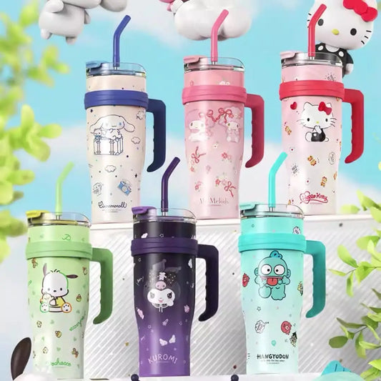 Hello Kitty Cartoon Insulated Mug – 1200ML Sanrio Ice Bowl Water Cup with Straw & Handle