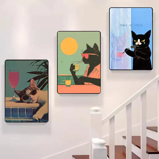 Funny Cat Slogan Poster – HD Canvas Art for Cafes, Homes & Bars