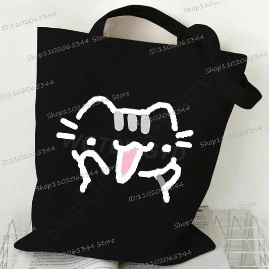 Y2K Cartoon Meme Cat Shoulder Bag – Funny Animal Print Canvas Tote for Women & Teens
