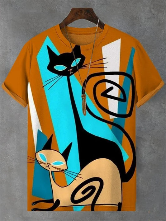 Funny Cat Graphic T-Shirts – Men's Oversized Harajuku Style Summer Tee