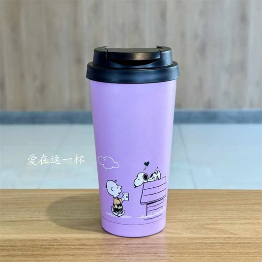 Snoopy Joint Series Stainless Steel Mug – Kawaii Cold Drink Cup with Straw