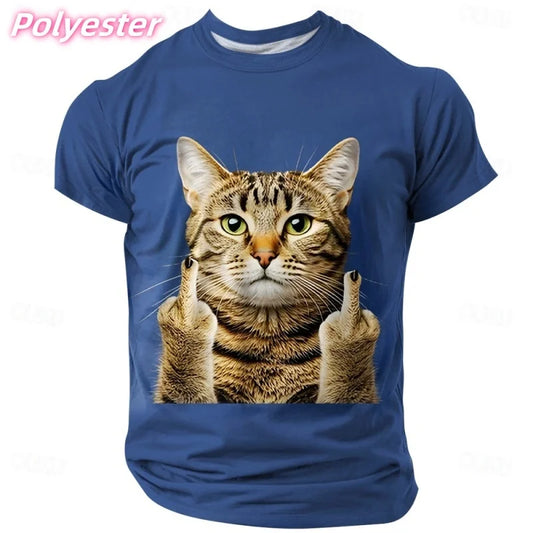 3D Printed Funny Cat T-Shirt – Humorous Animal Graphic Tee for Men’s Summer Streetwear