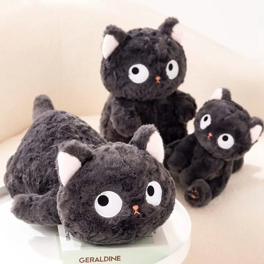 Funny Fat Black Cat Plush – Lifelike Stuffed Animal Toy with 3 Cute Poses