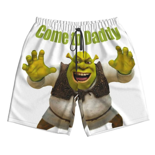 Kawaii Shrek Meme Beach Shorts – Cute Hawaiian Swim Trunks for Men & Kids