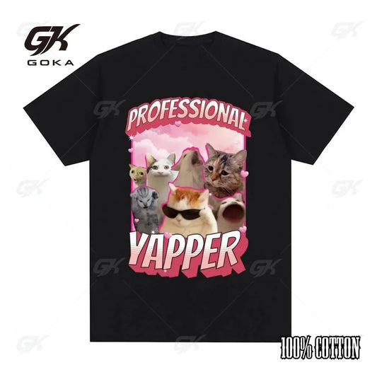 Fun Professional Yapper Meme Cat T-Shirt – Women’s Retro Casual Fashion Tee