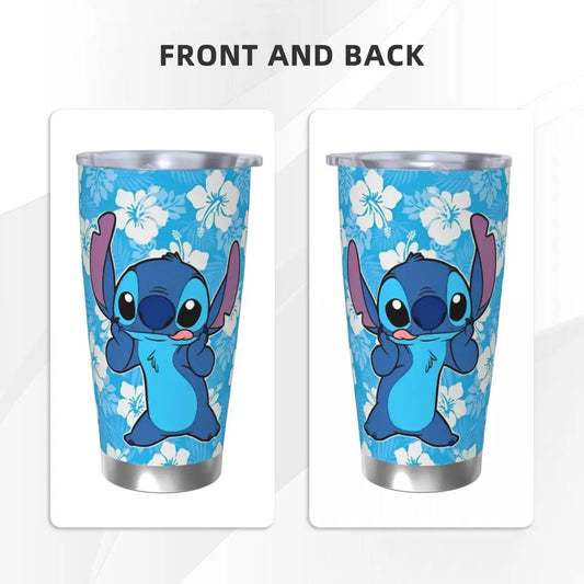 Stitch’s Insulated Tumbler – Hawaiian Stainless Steel Mug with Straw & Lid (20oz)