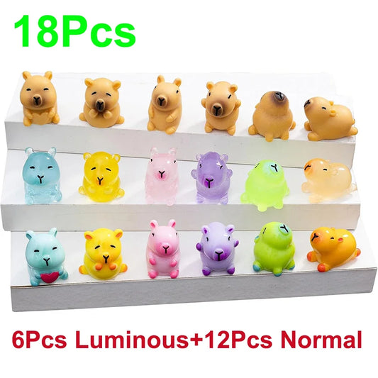 18pcs Capybara Glow in The Dark Mini Resin Figurines – Luminous Collectible Mini Toys for Desktop & Outdoor