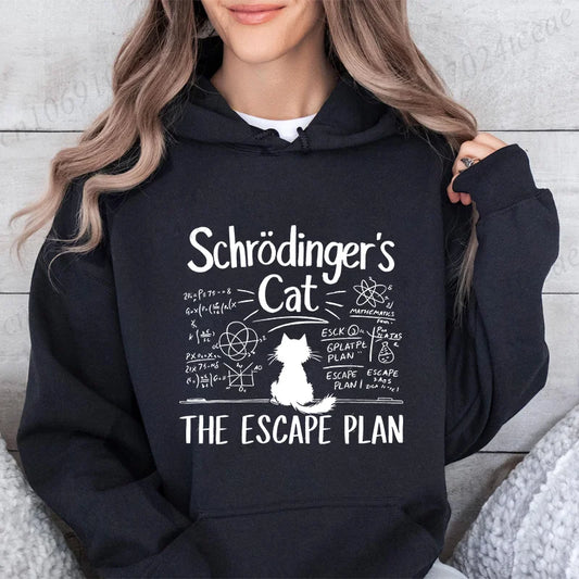 Funny Cat Escape Plan Science Hoodie – Women’s Physics-Themed Sweatshirt