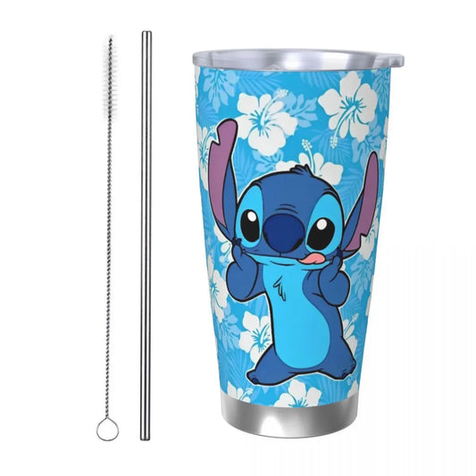 Stitch’s Insulated Tumbler – Hawaiian Stainless Steel Mug with Straw & Lid (20oz)