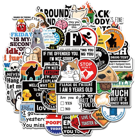 50PCS Prank Meme Stickers – Harajuku DIY Graffiti Decals for Luggage, Notebooks, Bikes & More