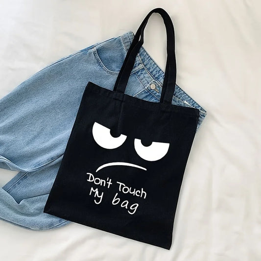 Cartoon Funny Expression Print Tote Bag – Lightweight Canvas Shoulder Shopping Bag