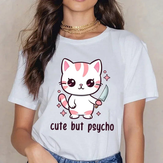 Cute But Psycho Cat T-Shirt – Unisex Harajuku-Style Summer Tee