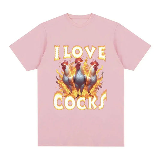 I Love Cocks (Roosters) T-Shirt – Funny Meme Tee for Chicken Lovers