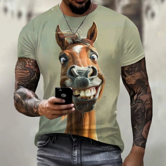 Funny 3D Donkey Print T-Shirt – Men's Hip Hop Streetwear Casual Summer Top