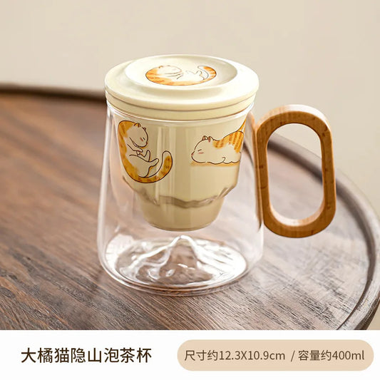 400ml Big Orange Cat Borosilicate Glass Tea Cup – Antique Mug with Infuser & Filter