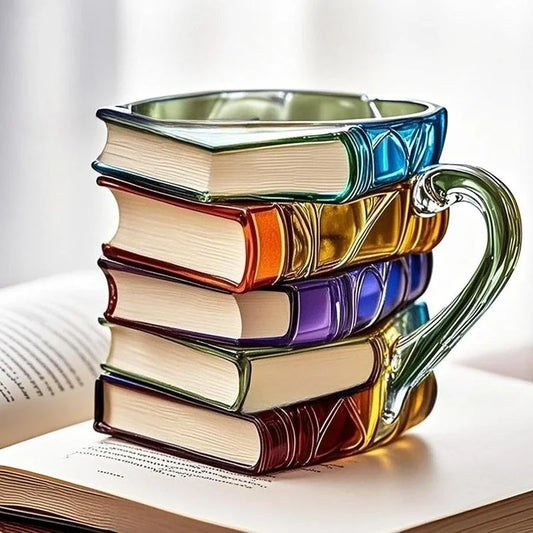 Hand-Painted Book Mug – 3D Stacked Books Resin Coffee Cup