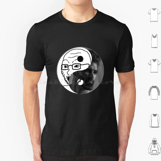 Chad Yin Yang Wojak Soy Boy Cringe Doomer Zoomer T-Shirt – DIY Print Meme Tee for Men & Women