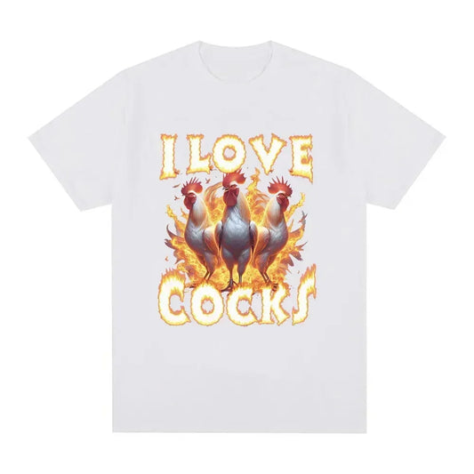 I Love Cocks (Roosters) T-Shirt – Funny Meme Tee for Chicken Lovers