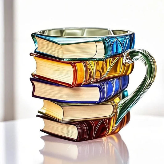Hand-Painted Book Mug – 3D Stacked Books Resin Coffee Cup