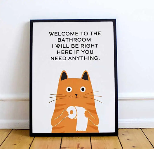 Abstract Funny Cat Quote Posters – Black & White Canvas Wall Art for Bathroom Décor